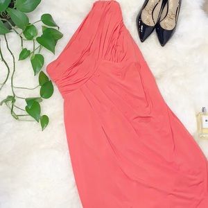 Ellen Tracy One Shoulder Dark Coral Dress
